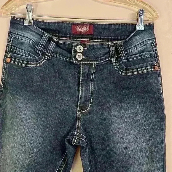 Angels 90s Low Rise Vintage Y2K Bedazzled Jeans Size 10 Dark Wash - Picture 4 of 16